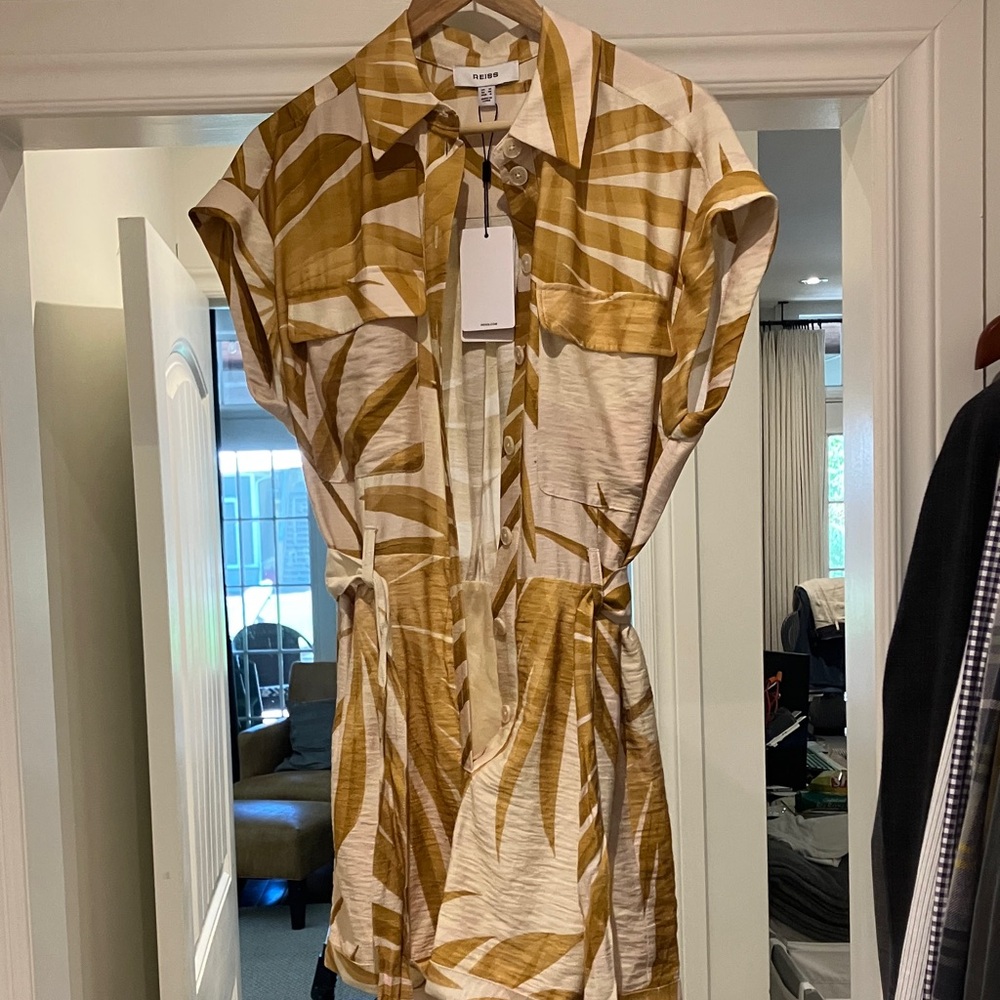 Reiss Beige and Brown Leaf Print Dress
